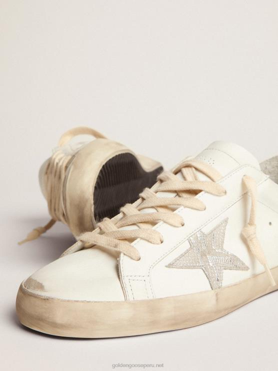 FDVPX6 Golden Goose mujer zapatillas super-star con estrella de piel plateada con estampado de serpiente y refuerzo del talón con purpurina dorada