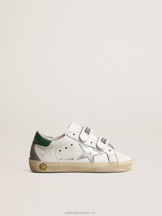 FDVPX873 Golden Goose mujer old school young con estrella de piel metalizada y talonera verde
