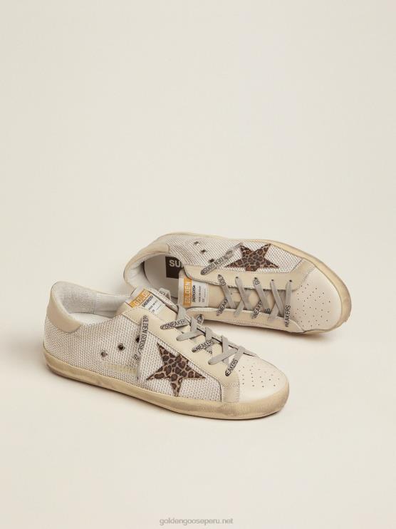 FDVPX92 Golden Goose mujer zapatillas super-star de malla con estrella con estampado de leopardo