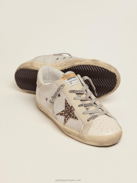 FDVPX92 Golden Goose mujer zapatillas super-star de malla con estrella con estampado de leopardo