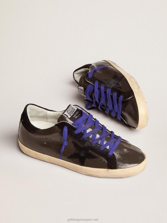 FDVPX94 Golden Goose mujer zapatillas super-star de charol gris con inserciones de ante negro
