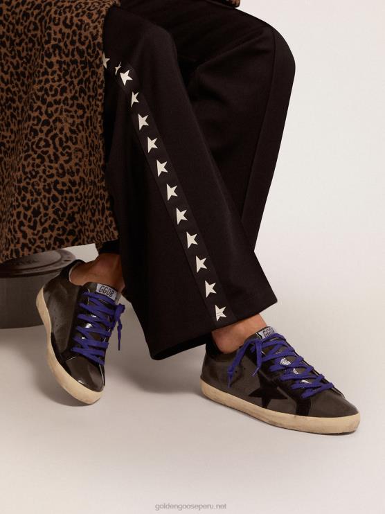 FDVPX94 Golden Goose mujer zapatillas super-star de charol gris con inserciones de ante negro