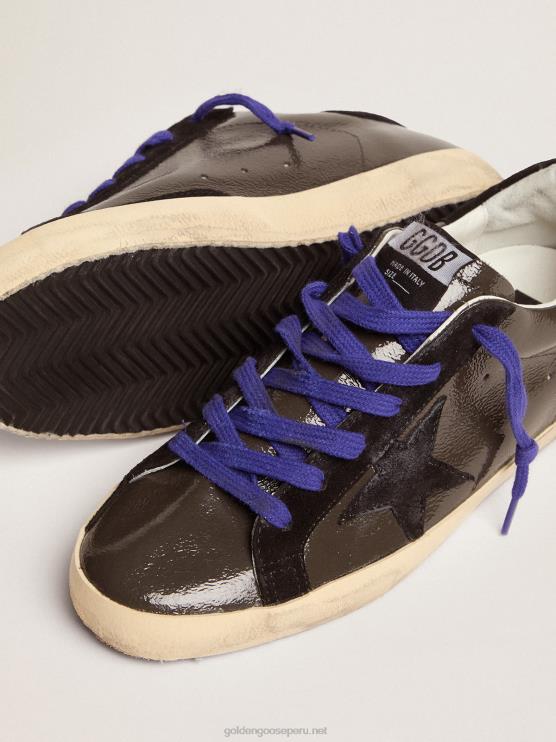 FDVPX94 Golden Goose mujer zapatillas super-star de charol gris con inserciones de ante negro