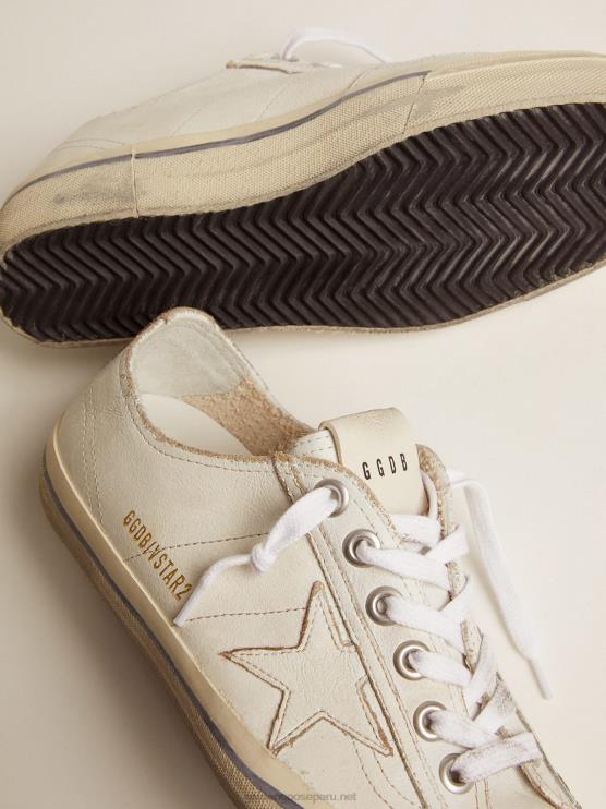 FDVPX115 Golden Goose mujer zapatillas v-star de piel con efecto vintage