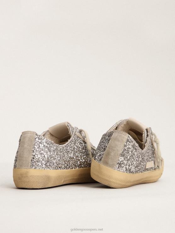 FDVPX125 Golden Goose mujer zapatillas v-star ltd con purpurina plateada y estrella de ante gris hielo