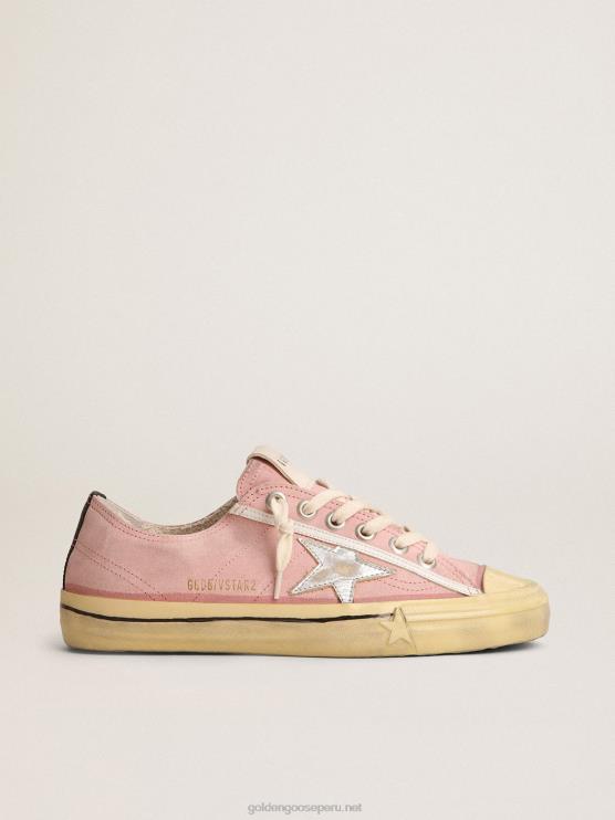 FDVPX129 Golden Goose mujer Zapatillas deportivas v-star ltd de ante rosa bebé con estrella de piel plateada metalizada