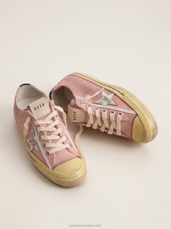 FDVPX129 Golden Goose mujer Zapatillas deportivas v-star ltd de ante rosa bebé con estrella de piel plateada metalizada