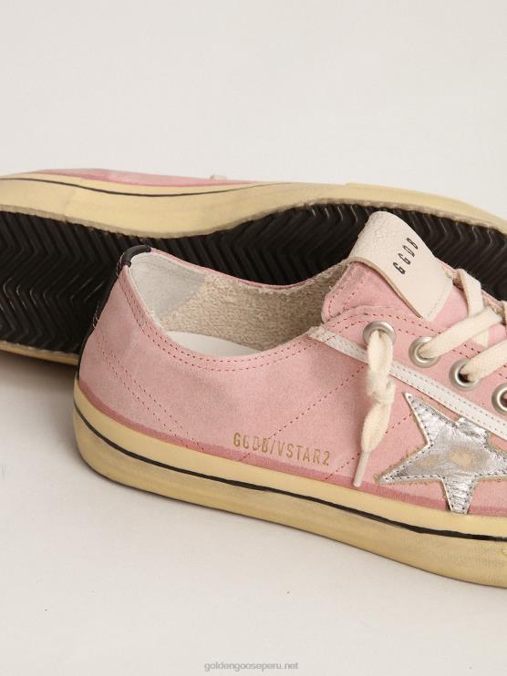 FDVPX129 Golden Goose mujer Zapatillas deportivas v-star ltd de ante rosa bebé con estrella de piel plateada metalizada
