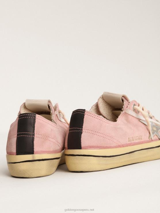 FDVPX129 Golden Goose mujer Zapatillas deportivas v-star ltd de ante rosa bebé con estrella de piel plateada metalizada