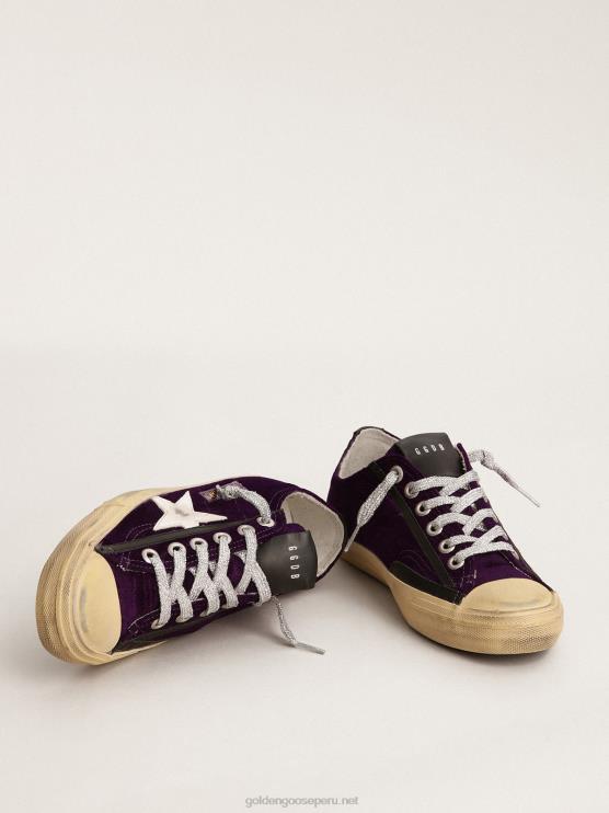 FDVPX131 Golden Goose mujer Zapatillas deportivas v-star ltd de terciopelo morado con estrella de piel blanca