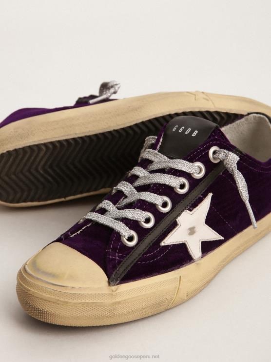FDVPX131 Golden Goose mujer Zapatillas deportivas v-star ltd de terciopelo morado con estrella de piel blanca