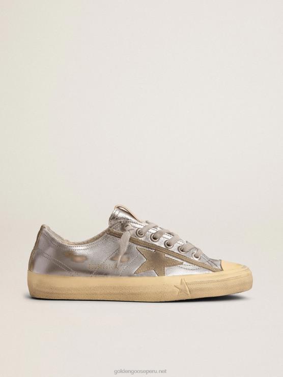 FDVPX134 Golden Goose mujer Zapatillas deportivas v-star ltd de piel plateada metalizada con estrella de ante gris hielo