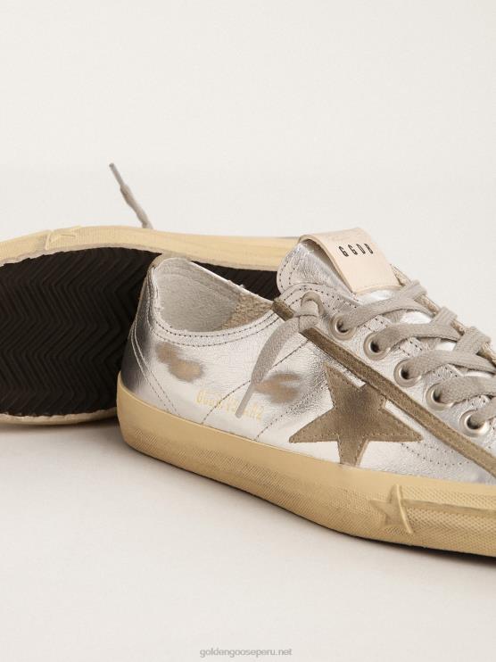 FDVPX134 Golden Goose mujer Zapatillas deportivas v-star ltd de piel plateada metalizada con estrella de ante gris hielo