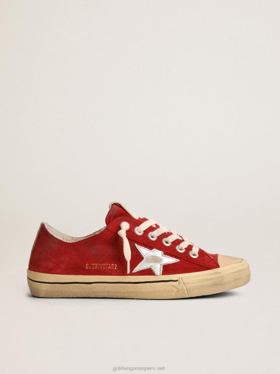 FDVPX137 Golden Goose mujer Zapatillas deportivas v-star ltd de ante rojo oscuro con estrella de piel plateada metalizada