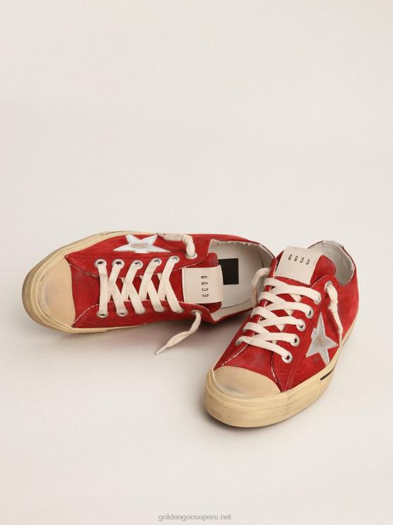 FDVPX137 Golden Goose mujer Zapatillas deportivas v-star ltd de ante rojo oscuro con estrella de piel plateada metalizada
