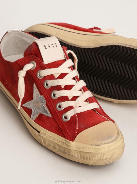 FDVPX137 Golden Goose mujer Zapatillas deportivas v-star ltd de ante rojo oscuro con estrella de piel plateada metalizada