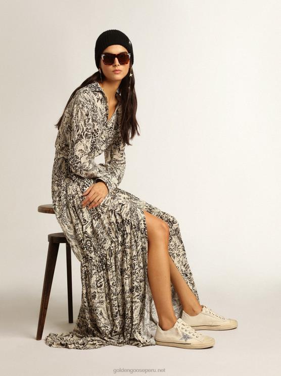 FDVPX157 Golden Goose mujer v-star de lona beige con estrella plateada brillante
