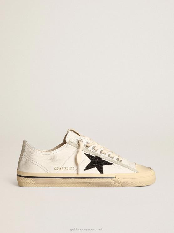 FDVPX158 Golden Goose mujer v-star de napa blanca con estrella negra brillante