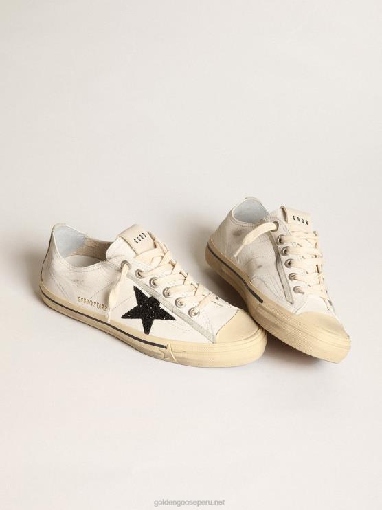 FDVPX158 Golden Goose mujer v-star de napa blanca con estrella negra brillante