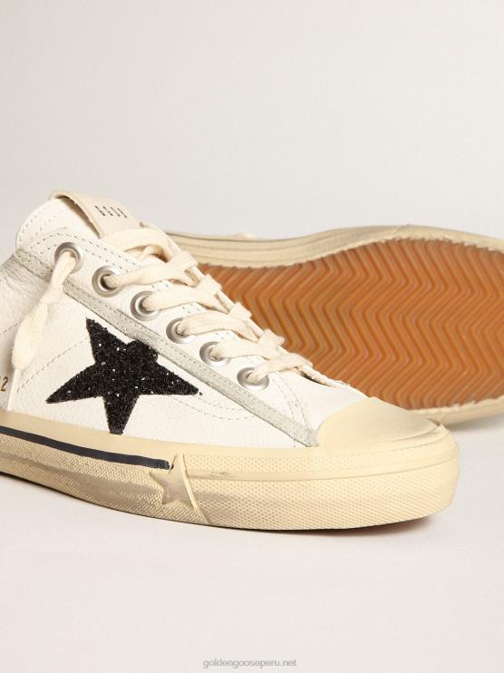 FDVPX158 Golden Goose mujer v-star de napa blanca con estrella negra brillante