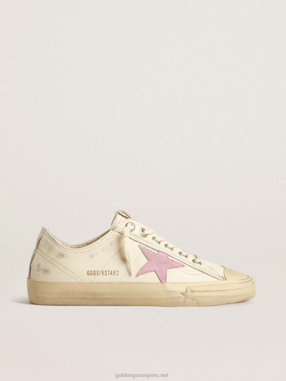 FDVPX169 Golden Goose mujer v-star de napa beige con estrella de ante rosa antiguo