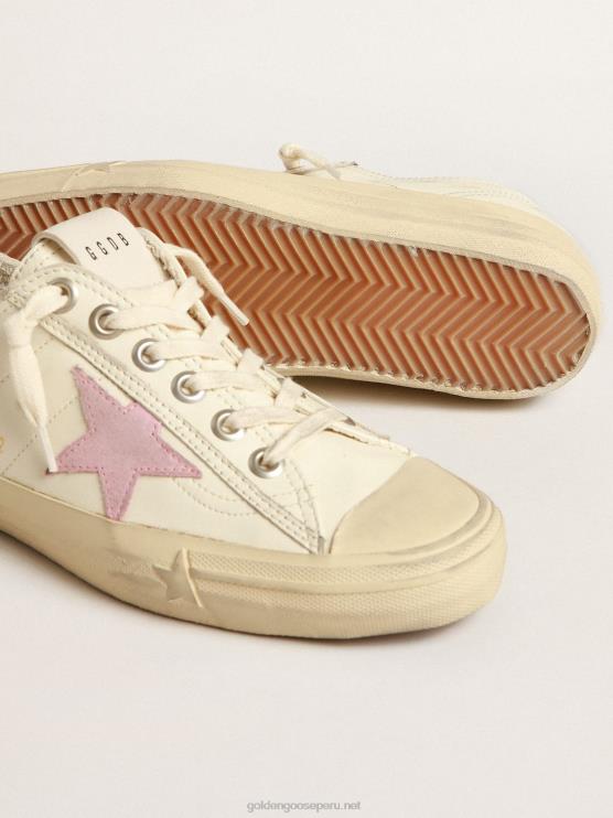 FDVPX169 Golden Goose mujer v-star de napa beige con estrella de ante rosa antiguo