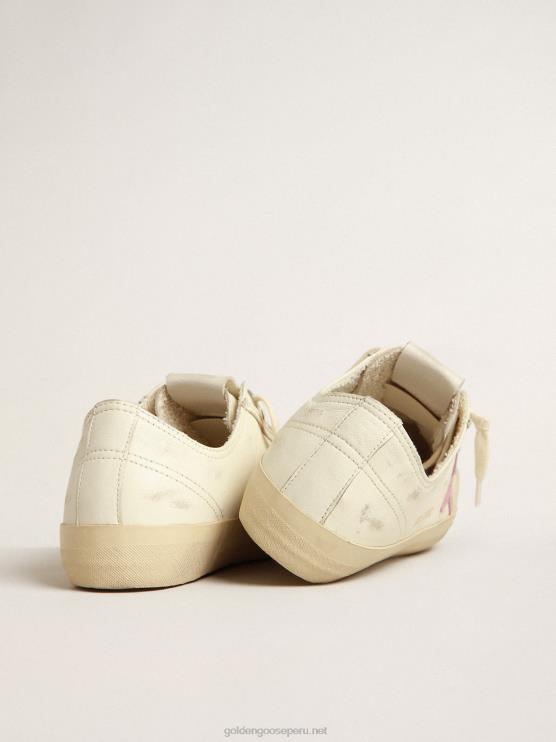 FDVPX169 Golden Goose mujer v-star de napa beige con estrella de ante rosa antiguo