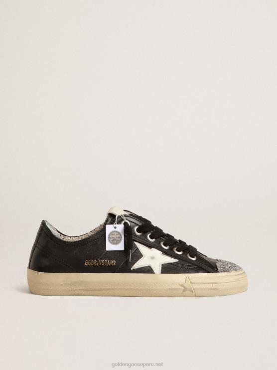 FDVPX242 Golden Goose mujer v-star de napa negra con estrella blanca y puntera de cristal swarovski