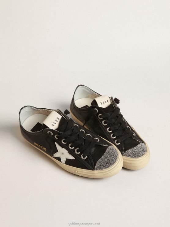 FDVPX242 Golden Goose mujer v-star de napa negra con estrella blanca y puntera de cristal swarovski