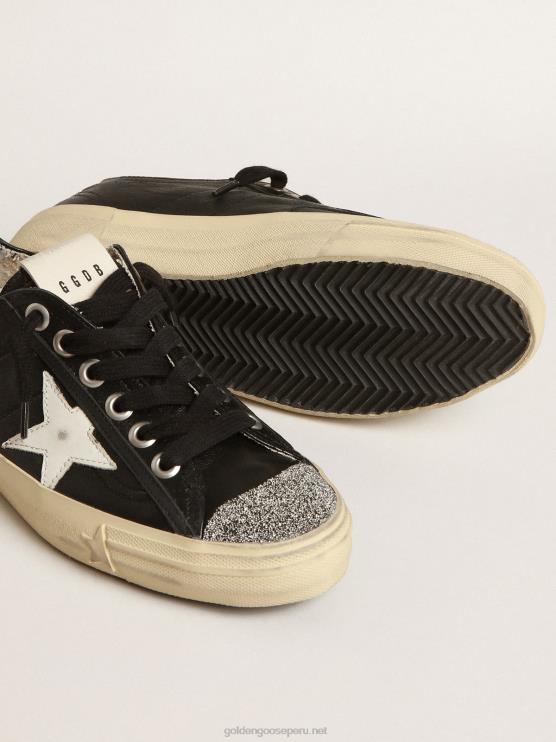 FDVPX242 Golden Goose mujer v-star de napa negra con estrella blanca y puntera de cristal swarovski