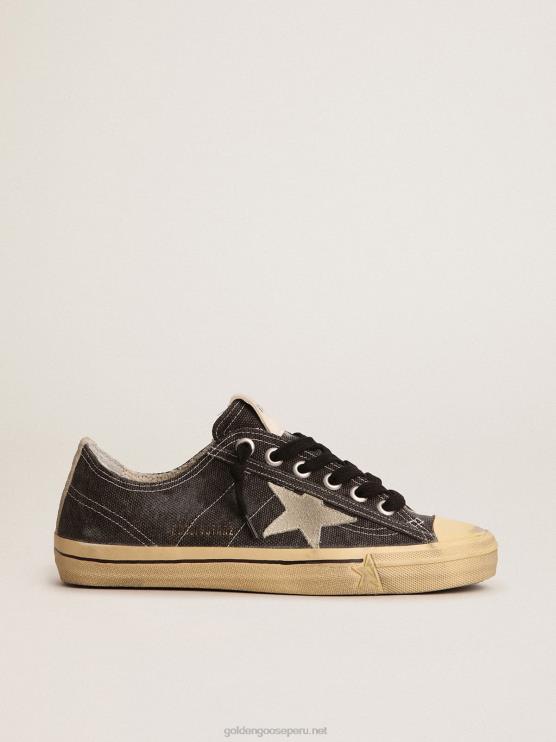 FDVPX245 Golden Goose mujer Zapatillas v-star ltd de lona negra con estrella de ante gris hielo y refuerzo en el talón
