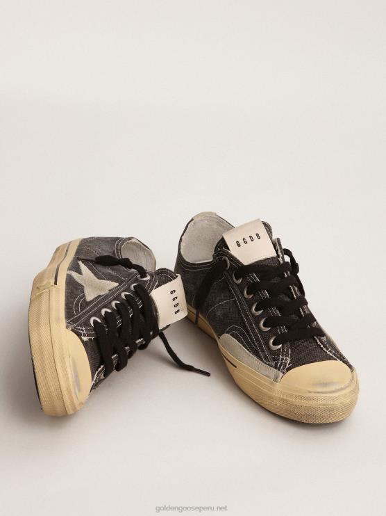 FDVPX245 Golden Goose mujer Zapatillas v-star ltd de lona negra con estrella de ante gris hielo y refuerzo en el talón