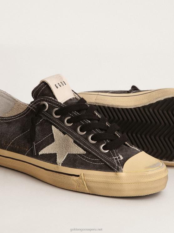 FDVPX245 Golden Goose mujer Zapatillas v-star ltd de lona negra con estrella de ante gris hielo y refuerzo en el talón
