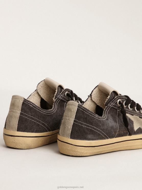 FDVPX245 Golden Goose mujer Zapatillas v-star ltd de lona negra con estrella de ante gris hielo y refuerzo en el talón