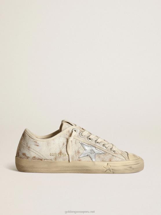 FDVPX63 Golden Goose mujer Zapatillas deportivas v-star de piel blanca brillante con estrella de piel plateada metalizada
