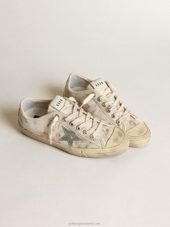 FDVPX63 Golden Goose mujer Zapatillas deportivas v-star de piel blanca brillante con estrella de piel plateada metalizada