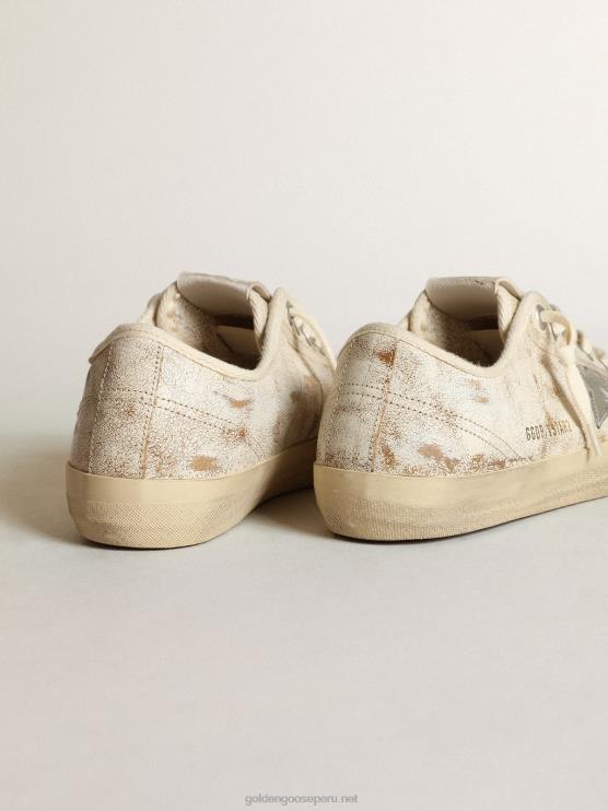 FDVPX63 Golden Goose mujer Zapatillas deportivas v-star de piel blanca brillante con estrella de piel plateada metalizada