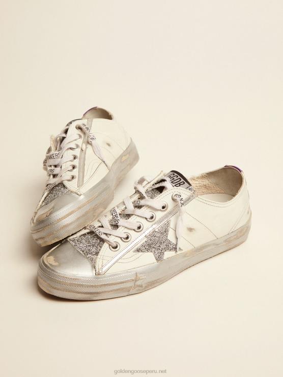 FDVPX90 Golden Goose mujer Zapatillas deportivas v-star ltd de piel blanca y cristales de swarovski