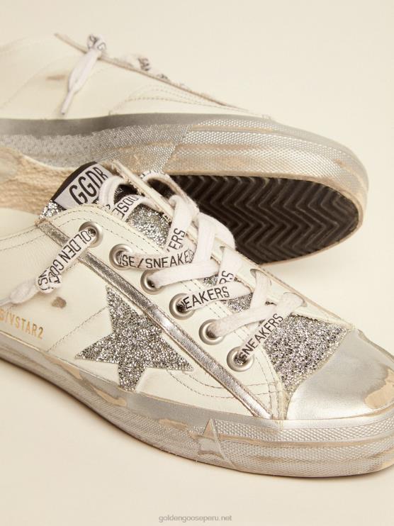 FDVPX90 Golden Goose mujer Zapatillas deportivas v-star ltd de piel blanca y cristales de swarovski