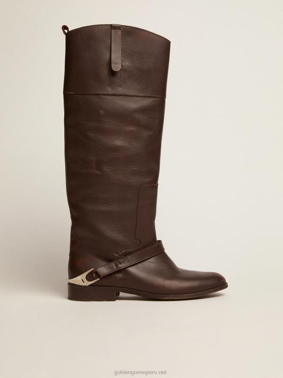 FDVPX425 Golden Goose mujer botas charlie en piel marrón oscuro con pinza en el talón