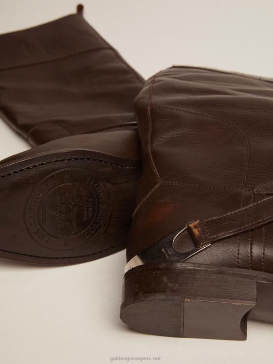 FDVPX425 Golden Goose mujer botas charlie en piel marrón oscuro con pinza en el talón