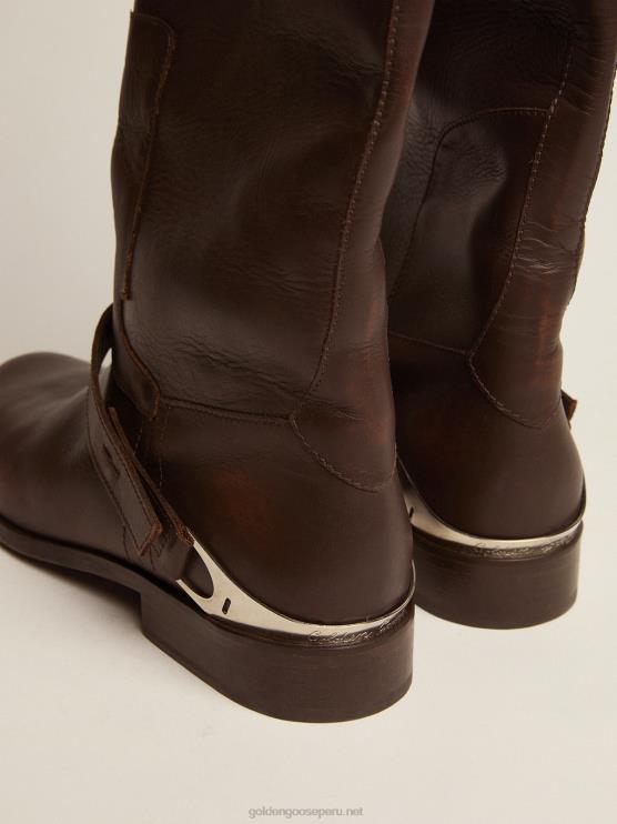 FDVPX425 Golden Goose mujer botas charlie en piel marrón oscuro con pinza en el talón