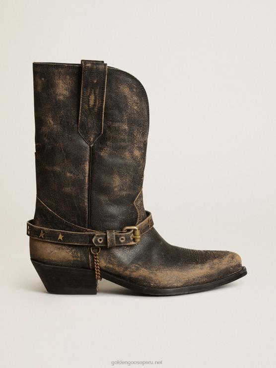 FDVPX426 Golden Goose mujer botas bajas wish star en cuero negro brillante con cadena