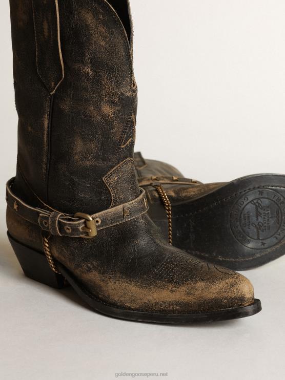 FDVPX426 Golden Goose mujer botas bajas wish star en cuero negro brillante con cadena
