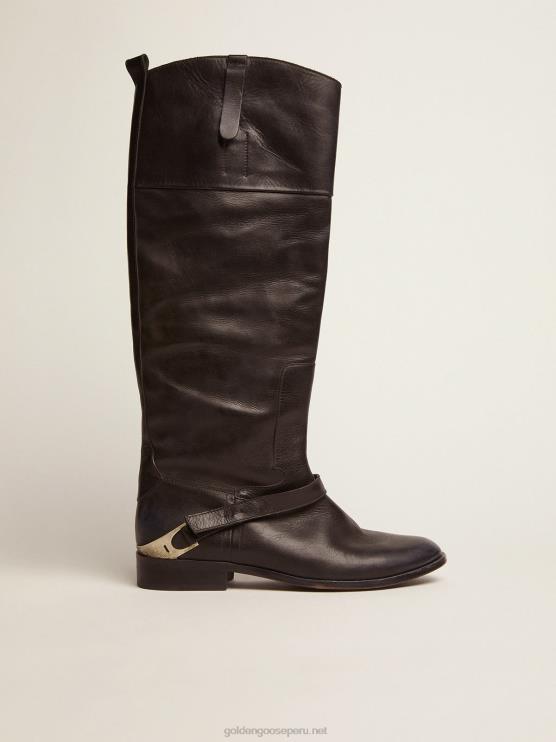 FDVPX427 Golden Goose mujer botas charlie en piel negra con pinza en el talón