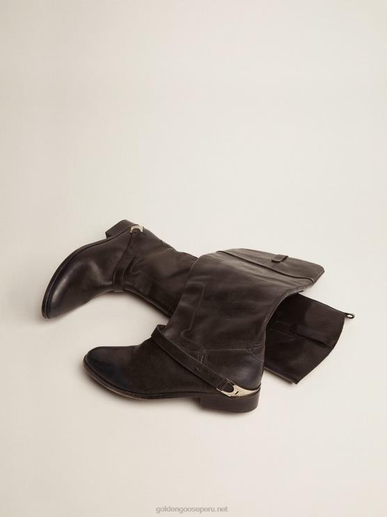 FDVPX427 Golden Goose mujer botas charlie en piel negra con pinza en el talón
