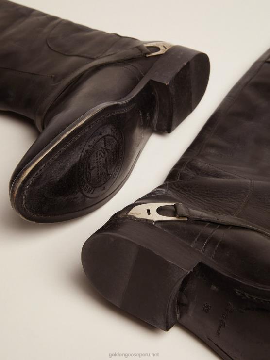 FDVPX427 Golden Goose mujer botas charlie en piel negra con pinza en el talón