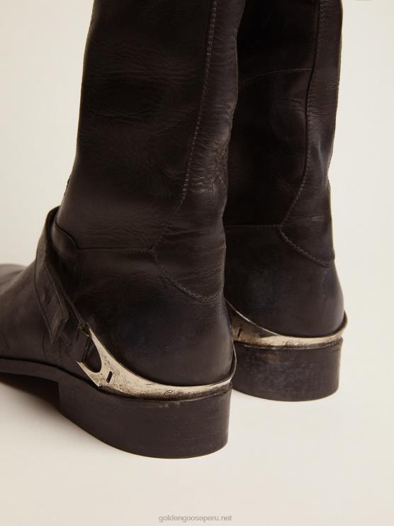 FDVPX427 Golden Goose mujer botas charlie en piel negra con pinza en el talón