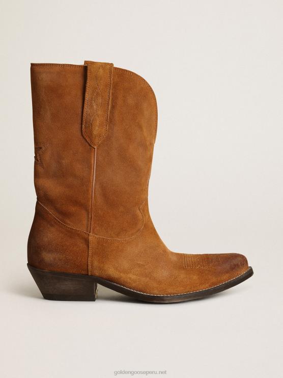 FDVPX430 Golden Goose mujer botas bajas wish star en ante color tabaco con estrella incrustada