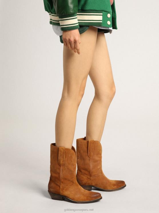 FDVPX430 Golden Goose mujer botas bajas wish star en ante color tabaco con estrella incrustada